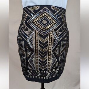 Express Art Deco 20s Style Black, Silver Gold Sequin Mini Skirt Sz S Women